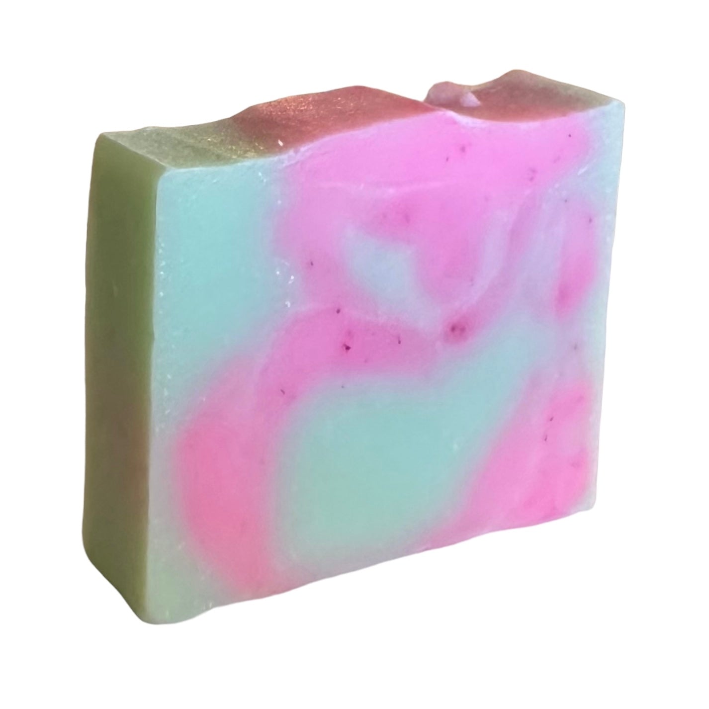 cactus flower tallow bar soap, green color with hot pink swirl